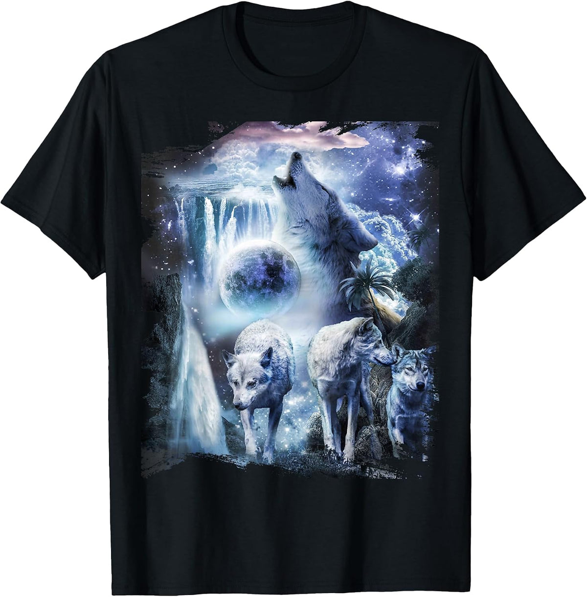 Tropical Wolves Wolf Howling At Moon T-Shirt