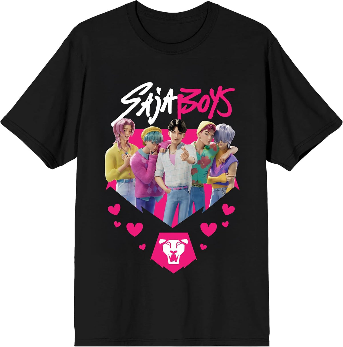 Kpop Demon Hunters Saja Boys Heart on Black Short Sleeve Adult T Shirt