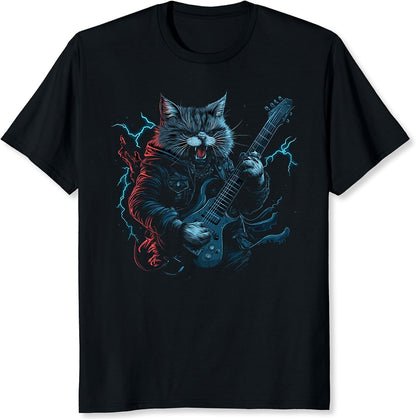 Heavy Metal Cat Shirt for Men Rock Band Shirt Gifts for Cat Dad Music Graphic Tee