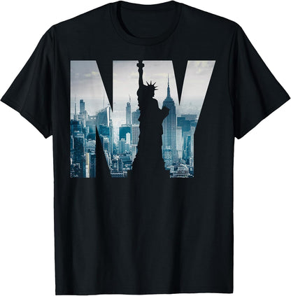 New York City Skyline Statue of Liberty Graphic T-Shirt