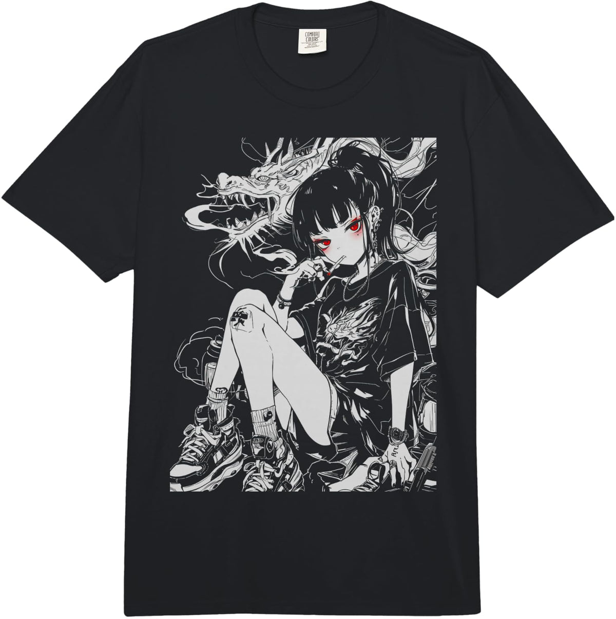 Waifu Anime Horror Girl Aesthetic Comfort Colors Adult Heavyweight T-Shirt