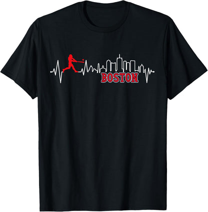 Vintage Boston Skyline Baseball Heartbeat Men Women T-Shirt
