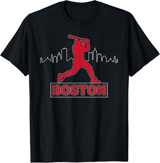 Boston Lovers Skyline Retro Baseball Heartbeat Men Women T-Shirt
