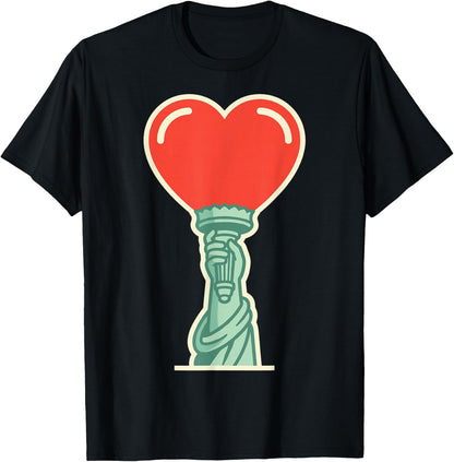 Statue of Liberty Heart Funny Patriotic NYC Love Torch T-Shirt