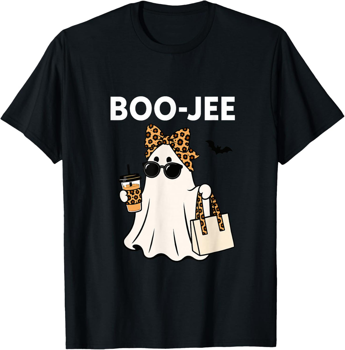 Boo JEE Ghost Leopard Bow Coquette Bow Sunglasses Halloween T-Shirt