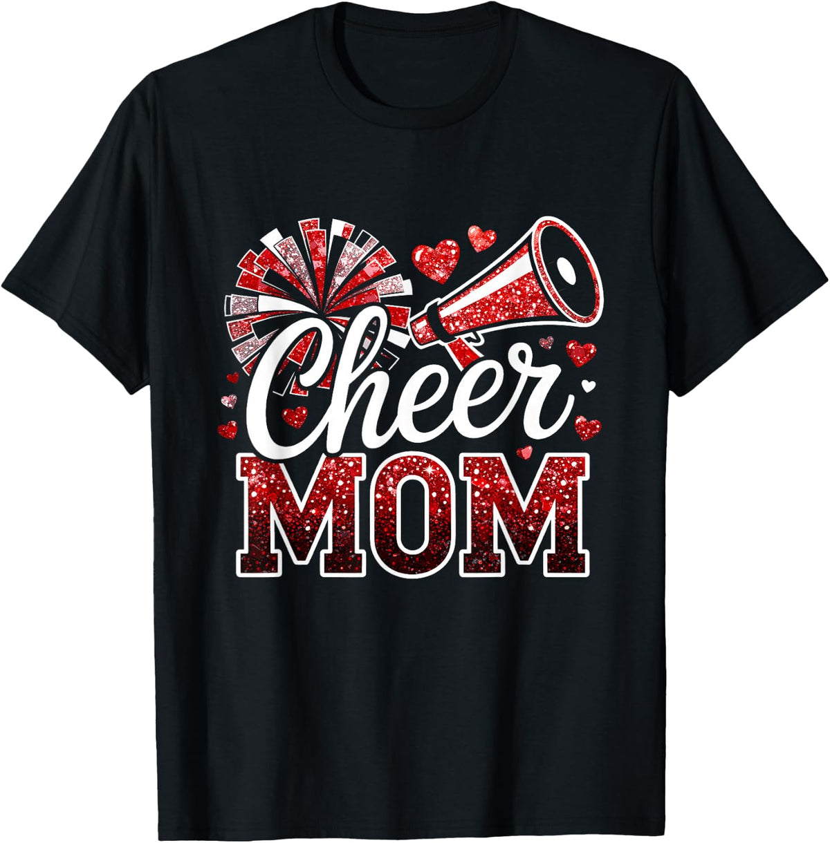 Cheer Mom Red Megaphone Pom Pom Heart Cheerleader T-Shirt