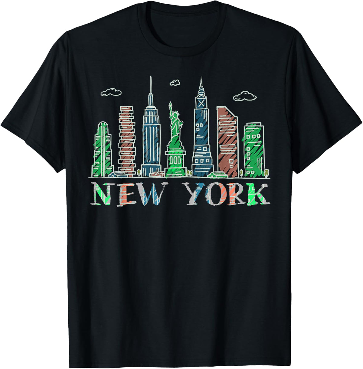 New York Skyline Heartbeat Statue of Liberty I Love New York T-Shirt
