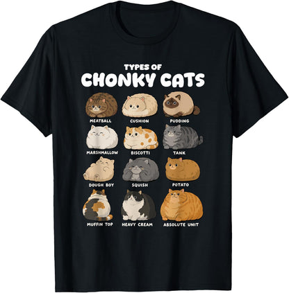 Types of Chonky Cats Funny Fat Chart of Cats Kawaii Cute T-Shirt