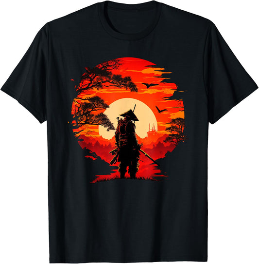 Vintage Japanese Samurai Fighter Martial Arts Retro Sunset T-Shirt