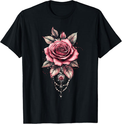 Pink Rose Flower Botanist Garden Gardening Flower Rose T-Shirt