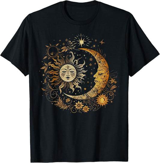 Vintage Celestial Sun Moon Flower Astrology Moon Phases T-Shirt