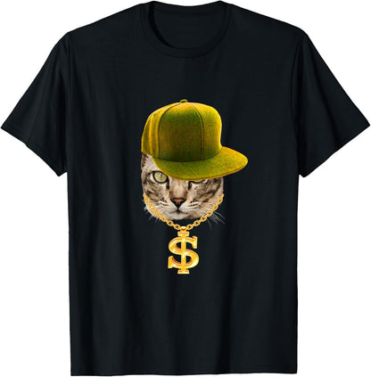 Rapper Cat with Cap and Chain Ghetto Hip Hop Culture T-Shirt