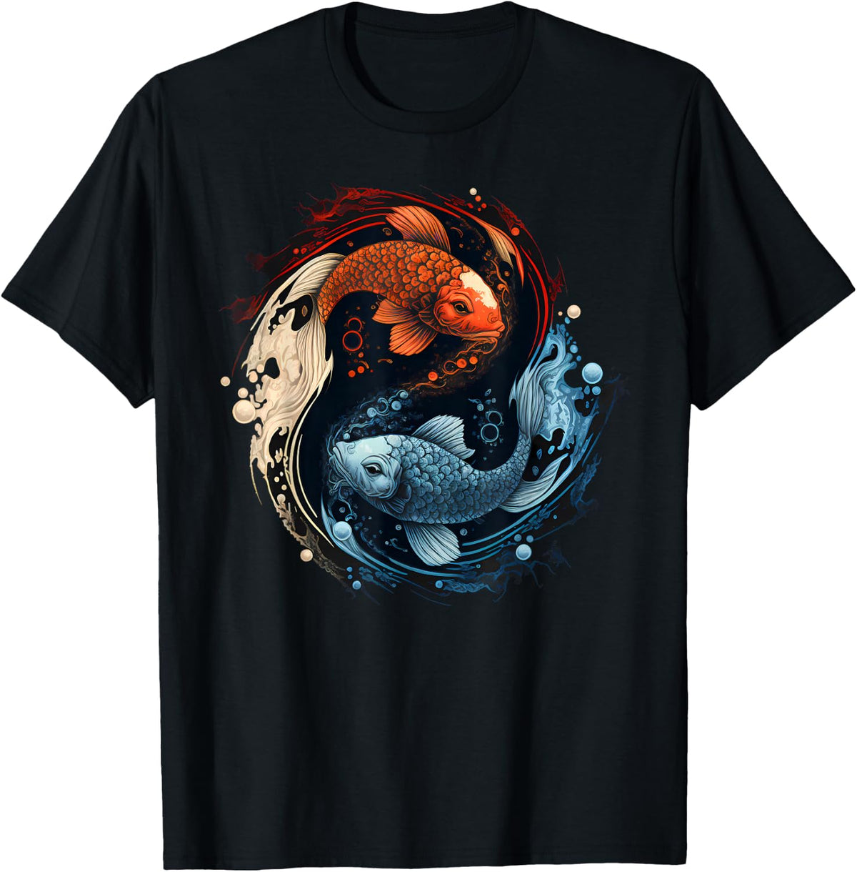Harmonious Tees Koi Fish Yin Yang T-Shirt - Black - Small - Unisex-Adults