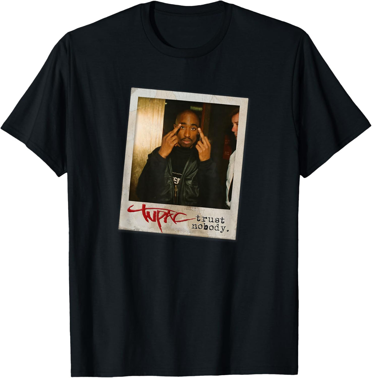 TUPAC SHAKUR Trust Nobody Photo T-Shirt, Unisex-Adult, Black, Small, Short Sleeve, Cotton 50% Polyester 50%