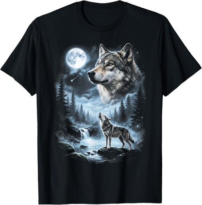 Wolf Howling at Moon 90's Retro T-Shirt