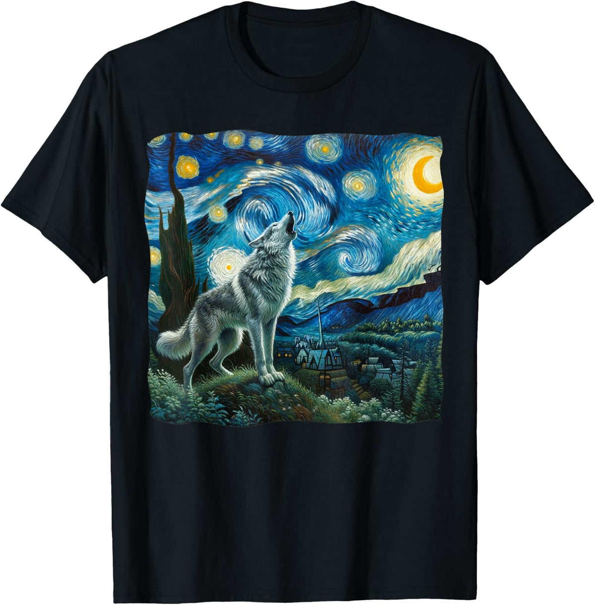 Wolf Starry Night Howling Moon Funny Gifts for Men Women Kid T-Shirt