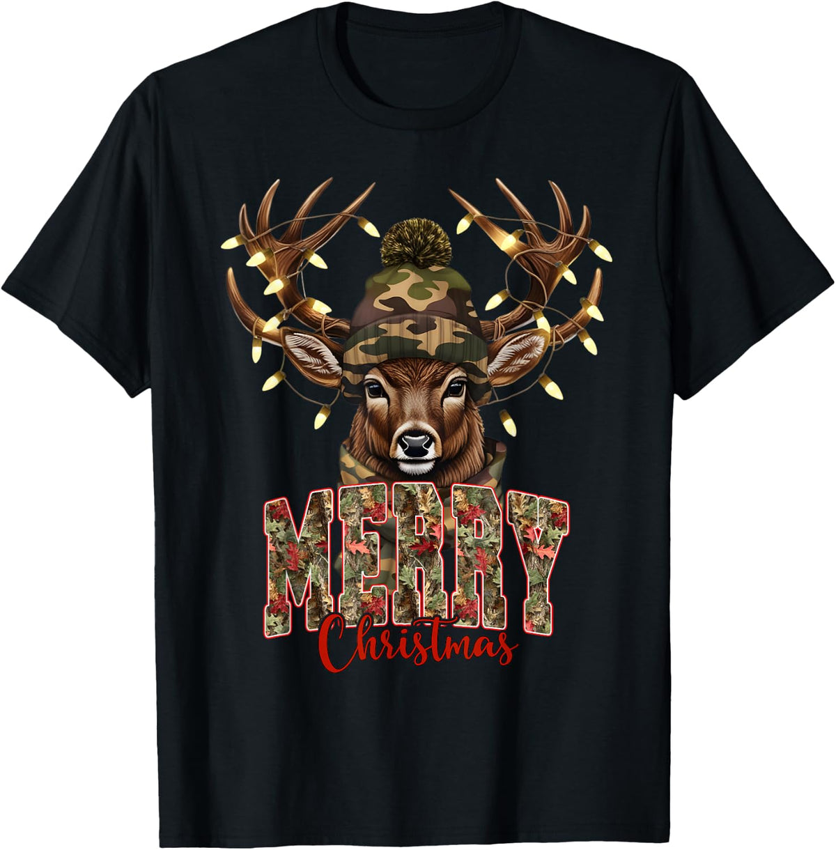Christmas Deer Camouflage Hunting Camo Reindeer & Xmas T-Shirt