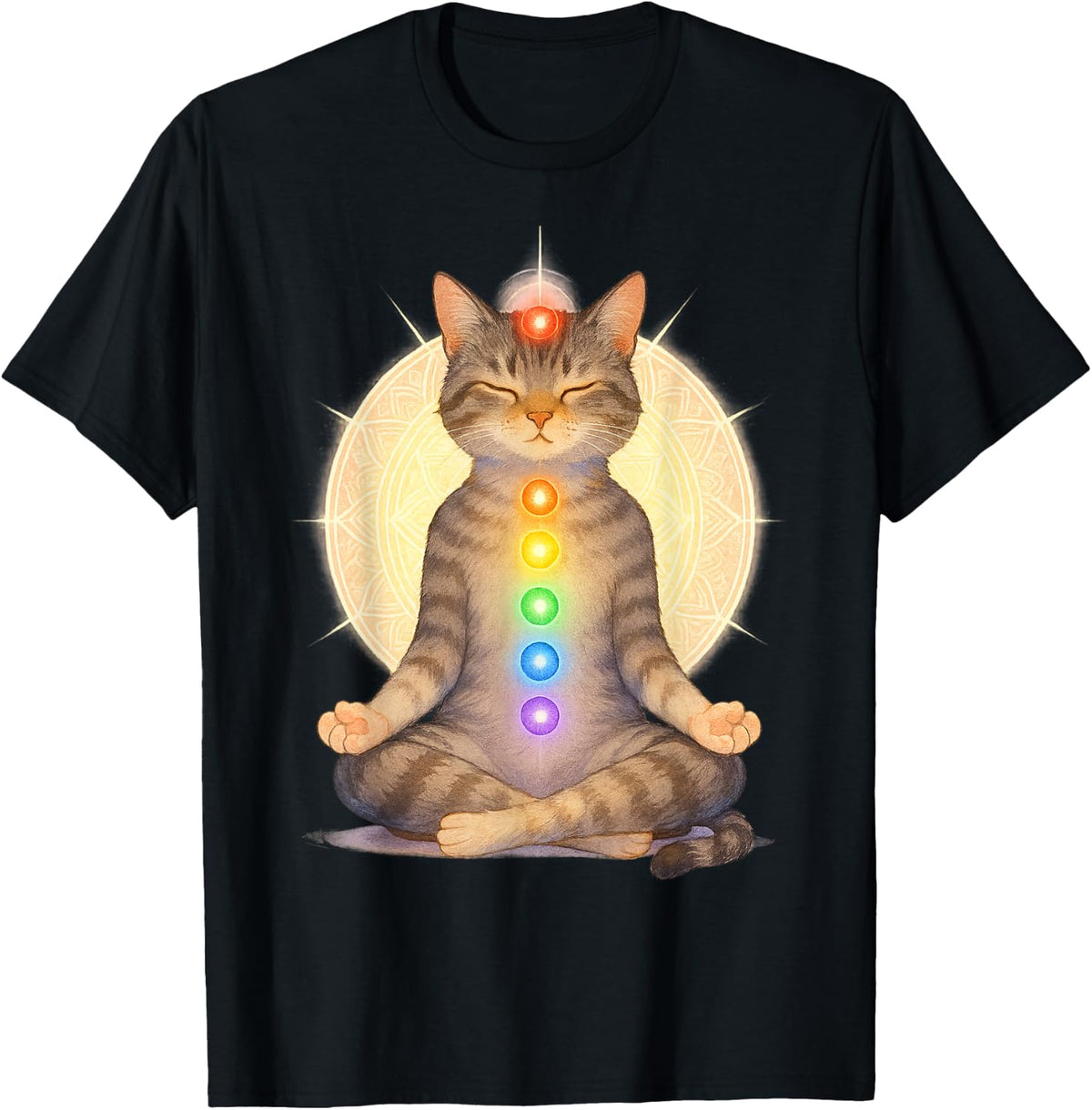 Meditating Chakra Cat Yoga Spiritual Cat Lovers Mandala T-Shirt