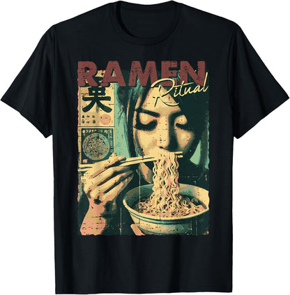 Japanese Woman Ramen Ritual Poster Art Food Women Girls Kids T-Shirt