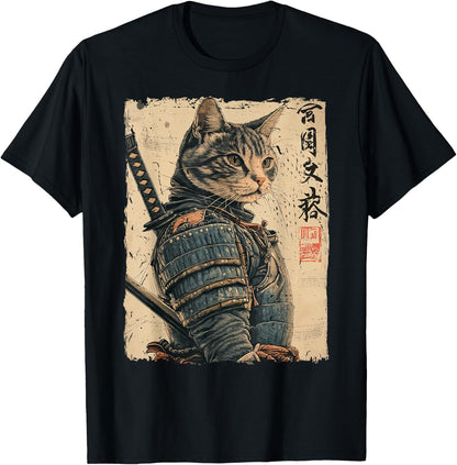 Samurai Cat Warrior Japanese Ukiyo-e Artwork Cat Samurai T-Shirt