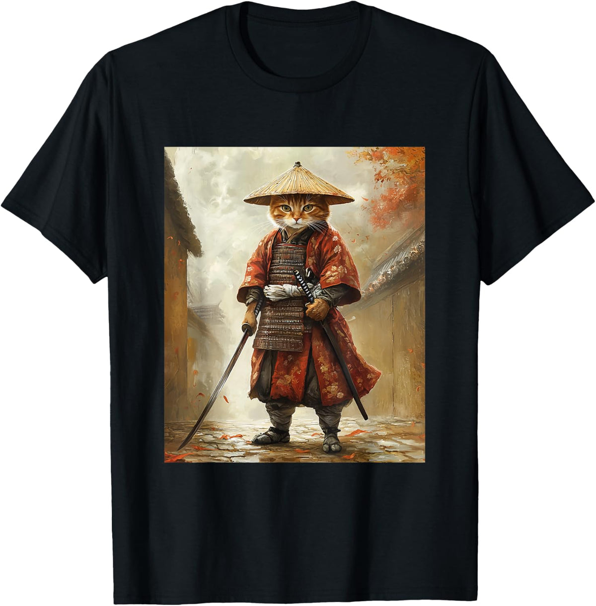 Cat Samurai Japan Japanese Funny Graphic T-Shirt