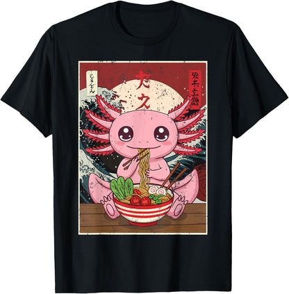 Axolotl Ramen Japanese Funny Graphic Tees Kawaii Anime Gifts T-Shirt