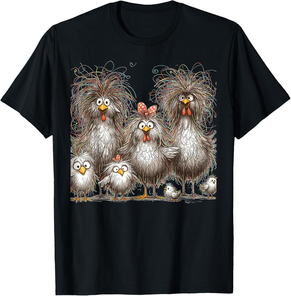 Eagerlys Colorful Funny Chicken Art, Crazy Chicken Family T-Shirt